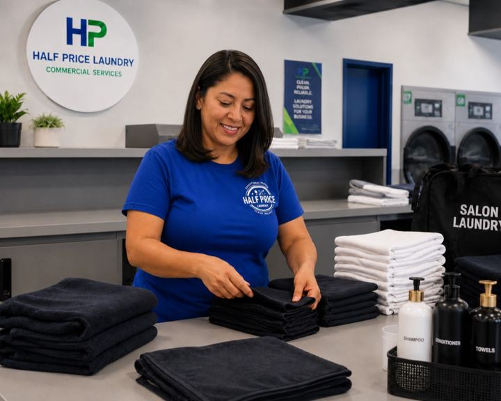 Fresh folded salon linens from Half Price Laundry