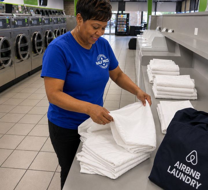 Fresh folded airbnb linens from Half Price Laundry